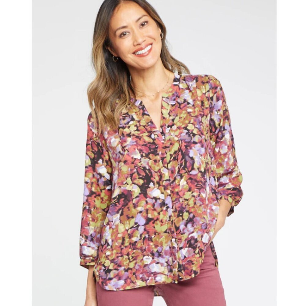 NYDJ Multi-color Floral Pintuck Blouse, Size Small